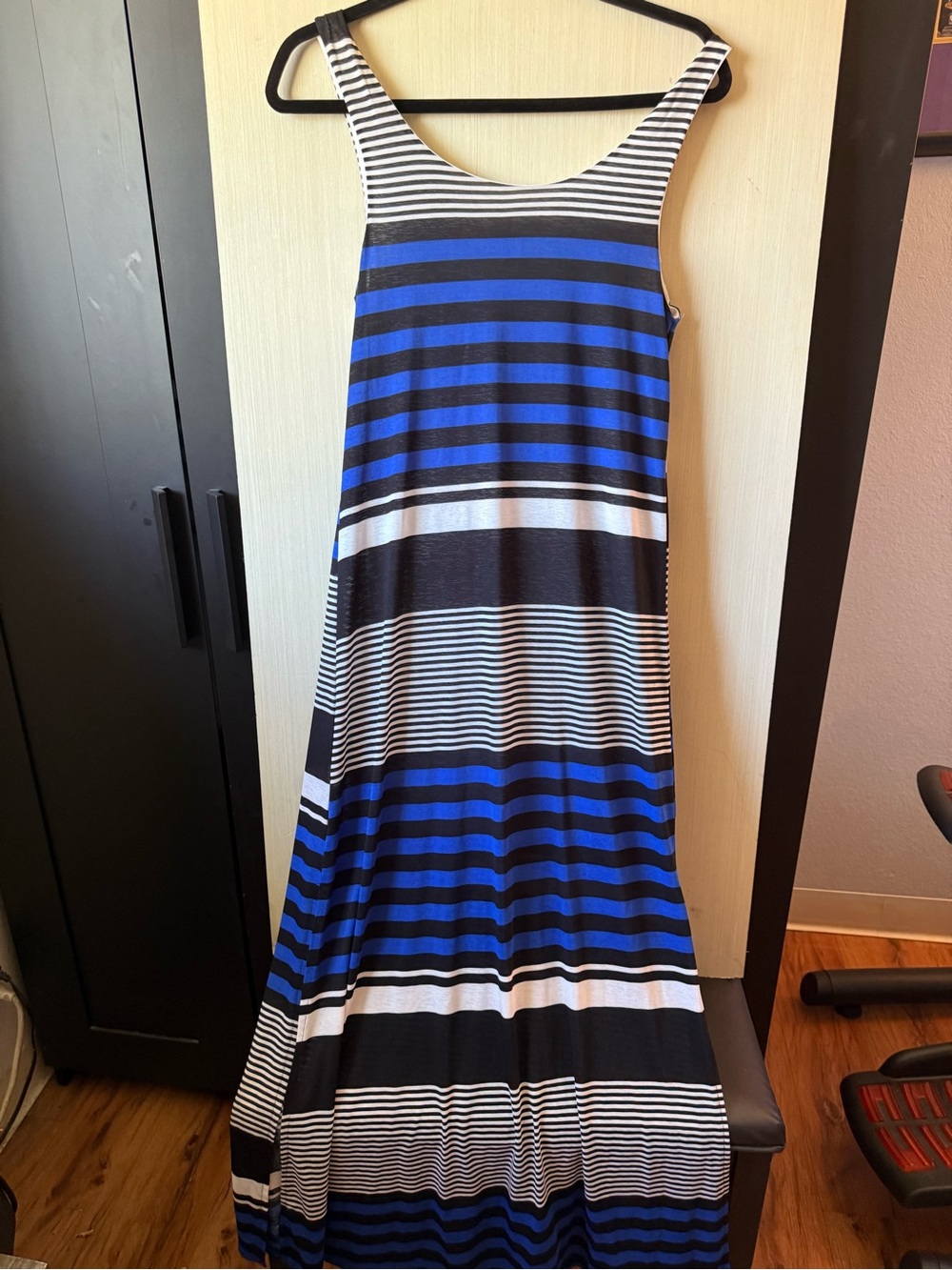 Striped Blue and Black Women's Maxi Dress